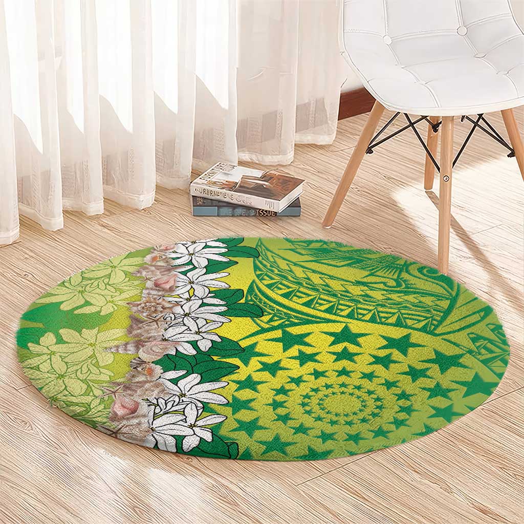 Cook Islands Tiare Maori With Conch Shell Round Carpet Pasifika Fest Polynesian Tattoo Green