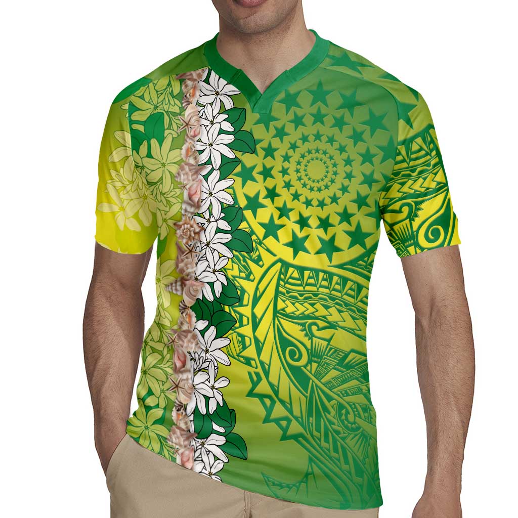 Cook Islands Tiare Maori With Conch Shell Rugby Jersey Pasifika Fest Polynesian Tattoo Green LT14 - Polynesian Pride