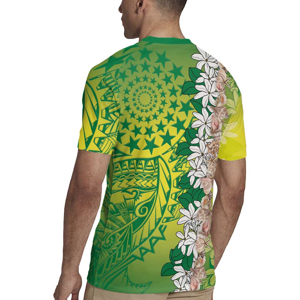 Cook Islands Tiare Maori With Conch Shell Rugby Jersey Pasifika Fest Polynesian Tattoo Green LT14 - Polynesian Pride