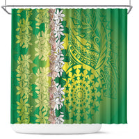 Cook Islands Tiare Maori With Conch Shell Shower Curtain Pasifika Fest Polynesian Tattoo Green LT14 Green - Polynesian Pride
