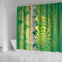 Cook Islands Tiare Maori With Conch Shell Shower Curtain Pasifika Fest Polynesian Tattoo Green LT14 - Polynesian Pride