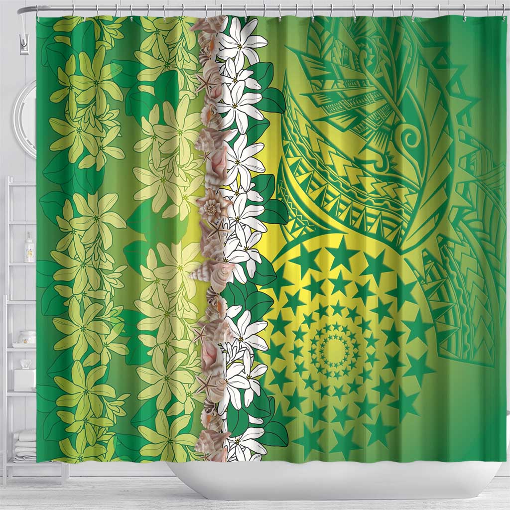 Cook Islands Tiare Maori With Conch Shell Shower Curtain Pasifika Fest Polynesian Tattoo Green LT14 - Polynesian Pride