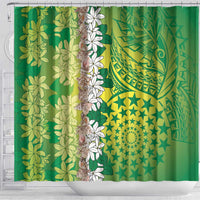 Cook Islands Tiare Maori With Conch Shell Shower Curtain Pasifika Fest Polynesian Tattoo Green LT14 - Polynesian Pride