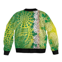 Cook Islands Tiare Maori With Conch Shell Sleeve Zip Bomber Jacket Pasifika Fest Polynesian Tattoo Green LT14 - Polynesian Pride