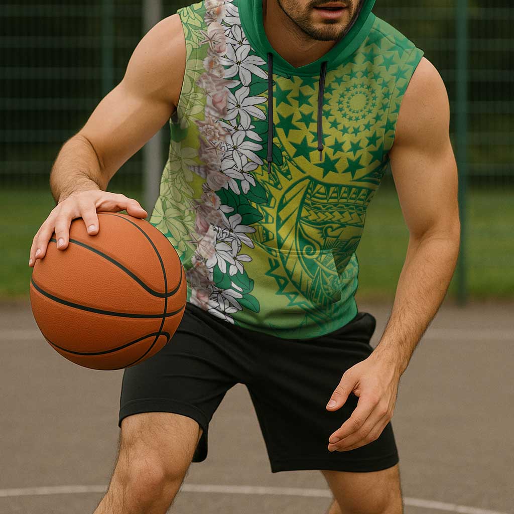Cook Islands Tiare Maori With Conch Shell Sleeveless Hoodie Pasifika Fest Polynesian Tattoo Green LT14 - Polynesian Pride