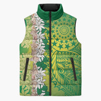 Cook Islands Tiare Maori With Conch Shell Sleeveless Puffer Jacket Pasifika Fest Polynesian Tattoo Green LT14 Unisex Green - Polynesian Pride