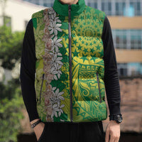 Cook Islands Tiare Maori With Conch Shell Sleeveless Puffer Jacket Pasifika Fest Polynesian Tattoo Green LT14 - Polynesian Pride