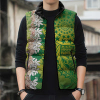 Cook Islands Tiare Maori With Conch Shell Sleeveless Puffer Jacket Pasifika Fest Polynesian Tattoo Green LT14 - Polynesian Pride