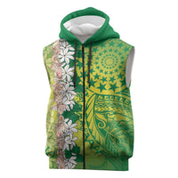 Cook Islands Tiare Maori With Conch Shell Sleeveless Zip Hoodie Pasifika Fest Polynesian Tattoo Green LT14 Green - Polynesian Pride