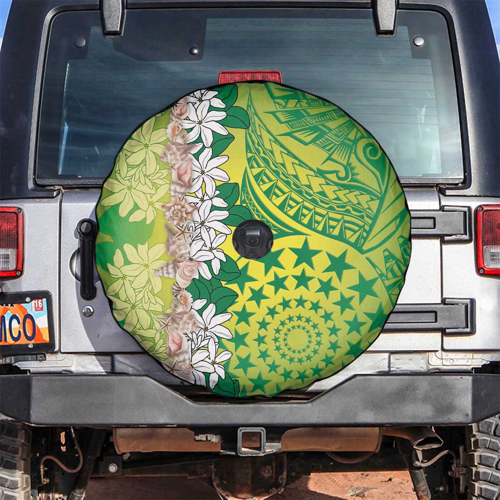 Cook Islands Tiare Maori With Conch Shell Spare Tire Cover Pasifika Fest Polynesian Tattoo Green LT14 Green - Polynesian Pride