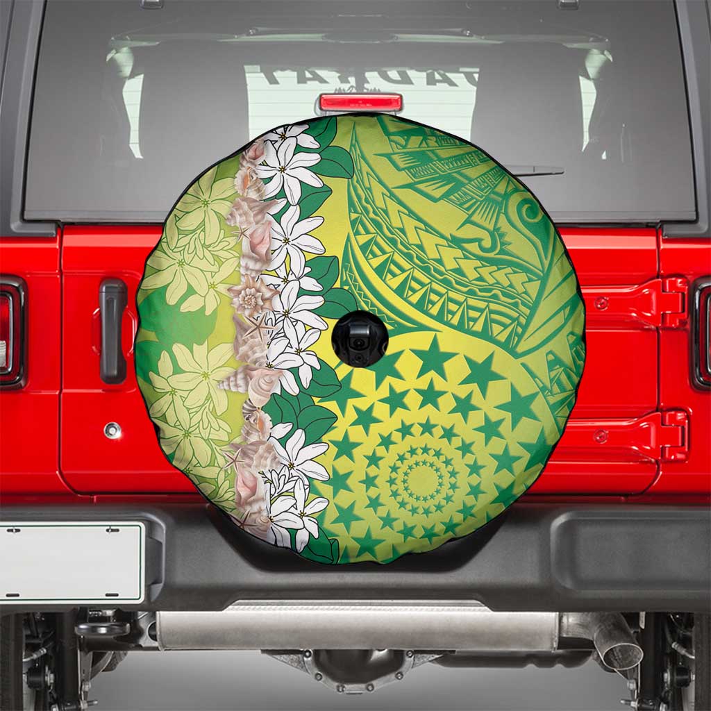 Cook Islands Tiare Maori With Conch Shell Spare Tire Cover Pasifika Fest Polynesian Tattoo Green LT14 - Polynesian Pride