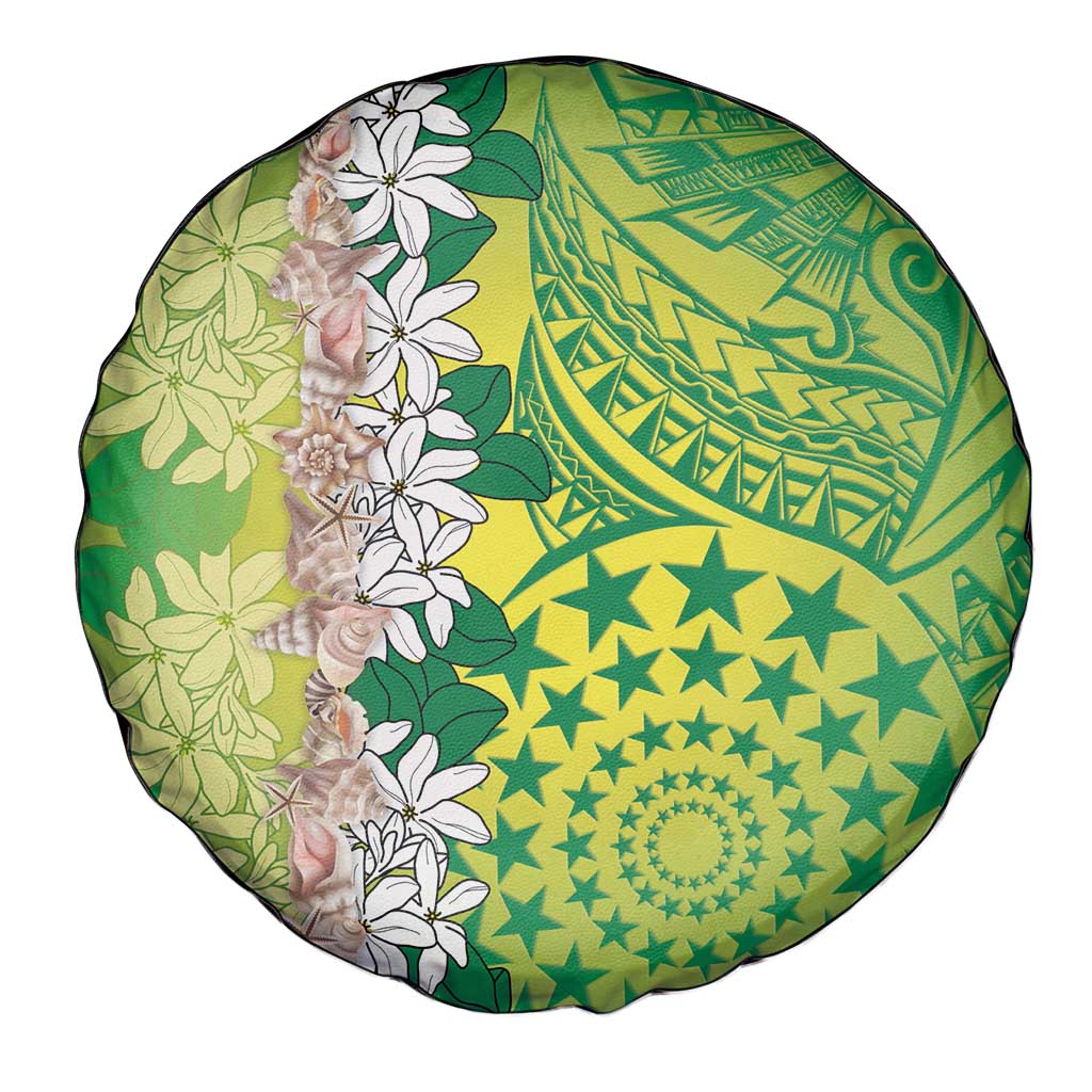 Cook Islands Tiare Maori With Conch Shell Spare Tire Cover Pasifika Fest Polynesian Tattoo Green LT14 - Polynesian Pride