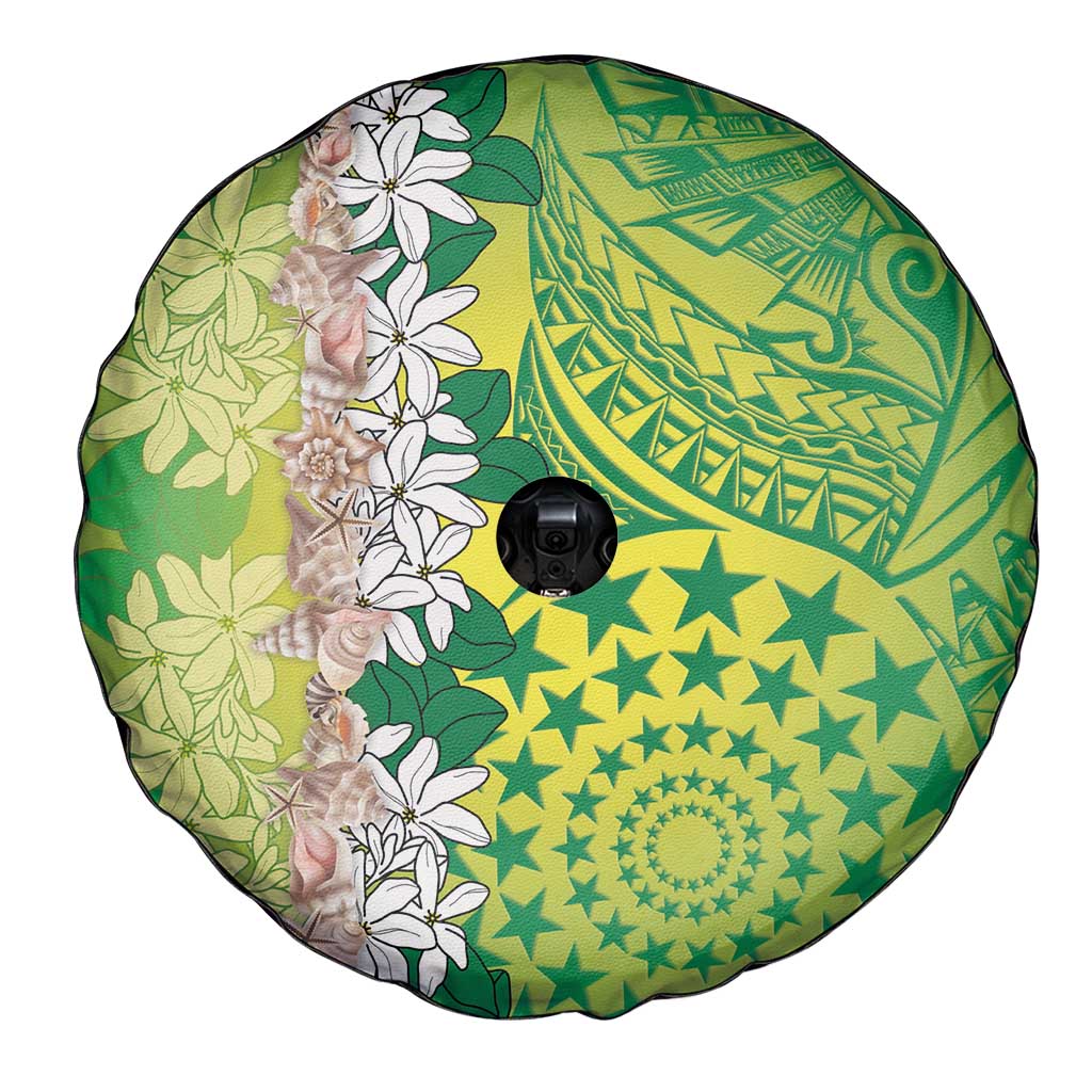 Cook Islands Tiare Maori With Conch Shell Spare Tire Cover Pasifika Fest Polynesian Tattoo Green LT14 - Polynesian Pride