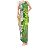 Cook Islands Tiare Maori With Conch Shell Tank Maxi Dress Pasifika Fest Polynesian Tattoo Green LT14 Women Green - Polynesian Pride