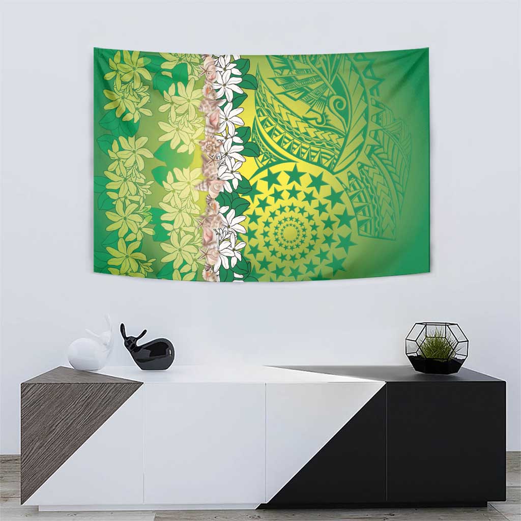 Cook Islands Tiare Maori With Conch Shell Tapestry Pasifika Fest Polynesian Tattoo Green LT14 - Polynesian Pride