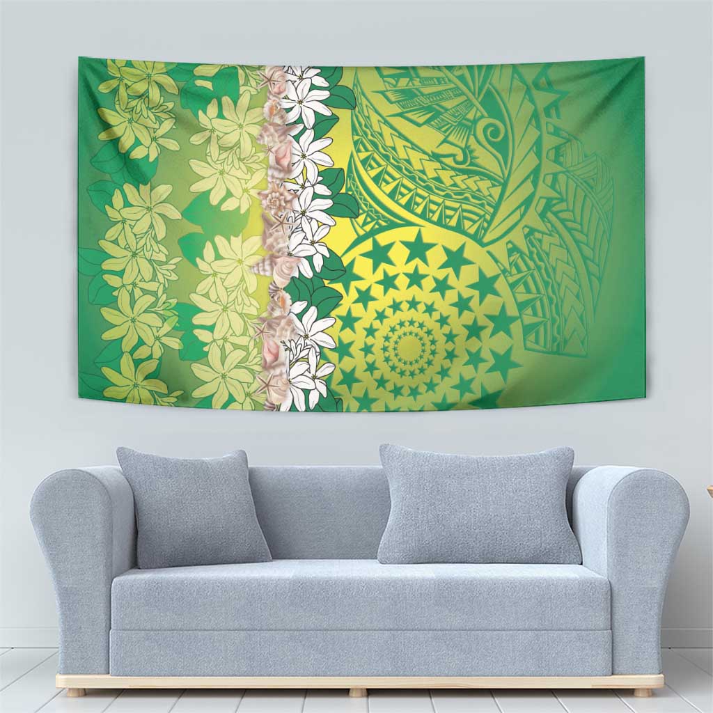 Cook Islands Tiare Maori With Conch Shell Tapestry Pasifika Fest Polynesian Tattoo Green LT14 - Polynesian Pride