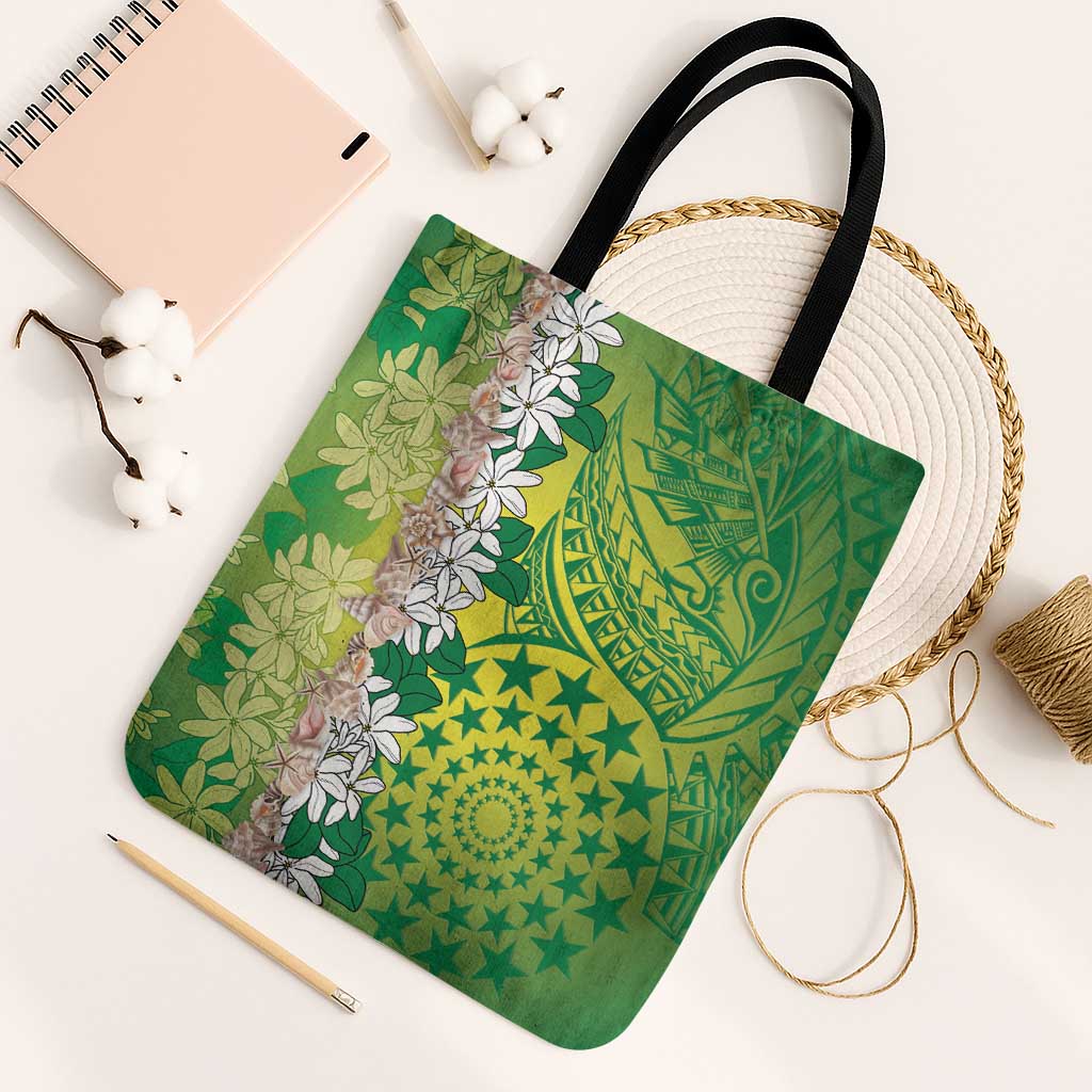 Cook Islands Tiare Maori With Conch Shell Tote Bag Pasifika Fest Polynesian Tattoo Green LT14 Black Strap One Size Green - Polynesian Pride
