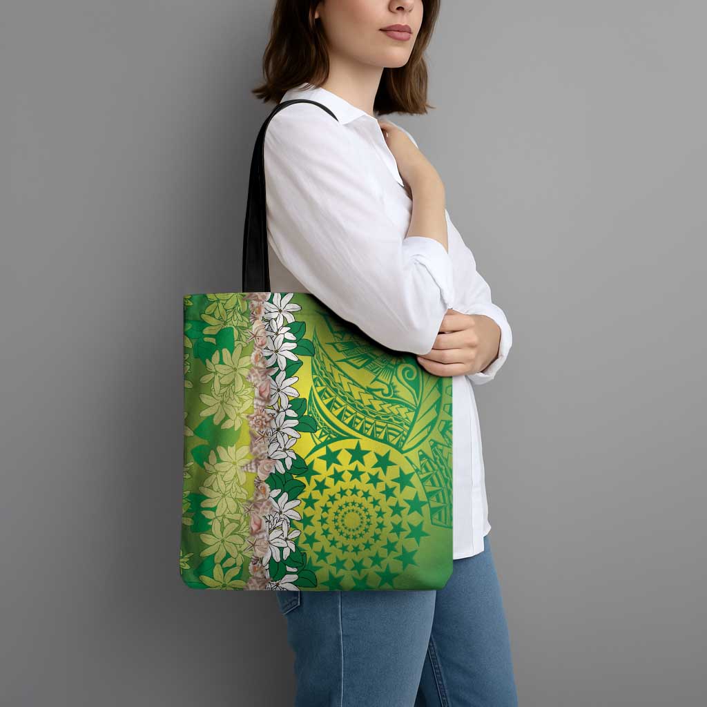 Cook Islands Tiare Maori With Conch Shell Tote Bag Pasifika Fest Polynesian Tattoo Green
