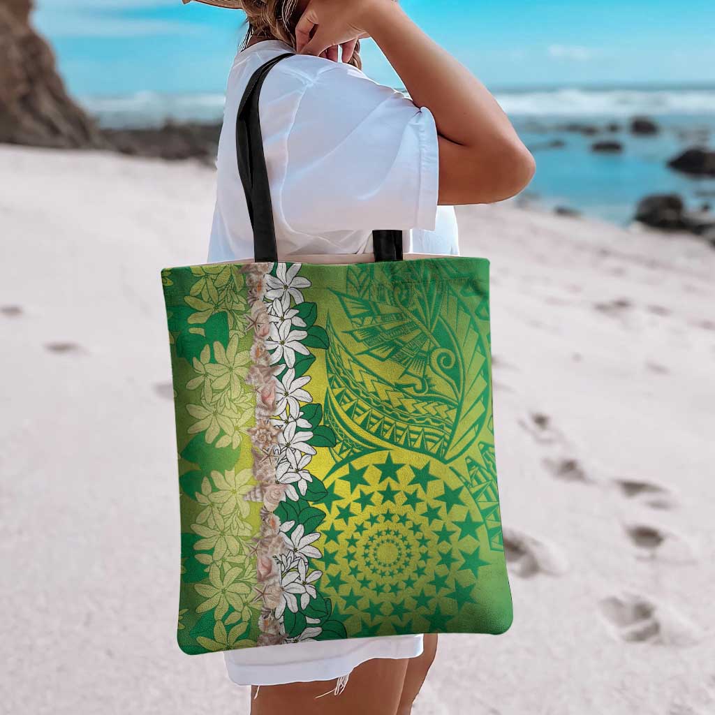 Cook Islands Tiare Maori With Conch Shell Tote Bag Pasifika Fest Polynesian Tattoo Green