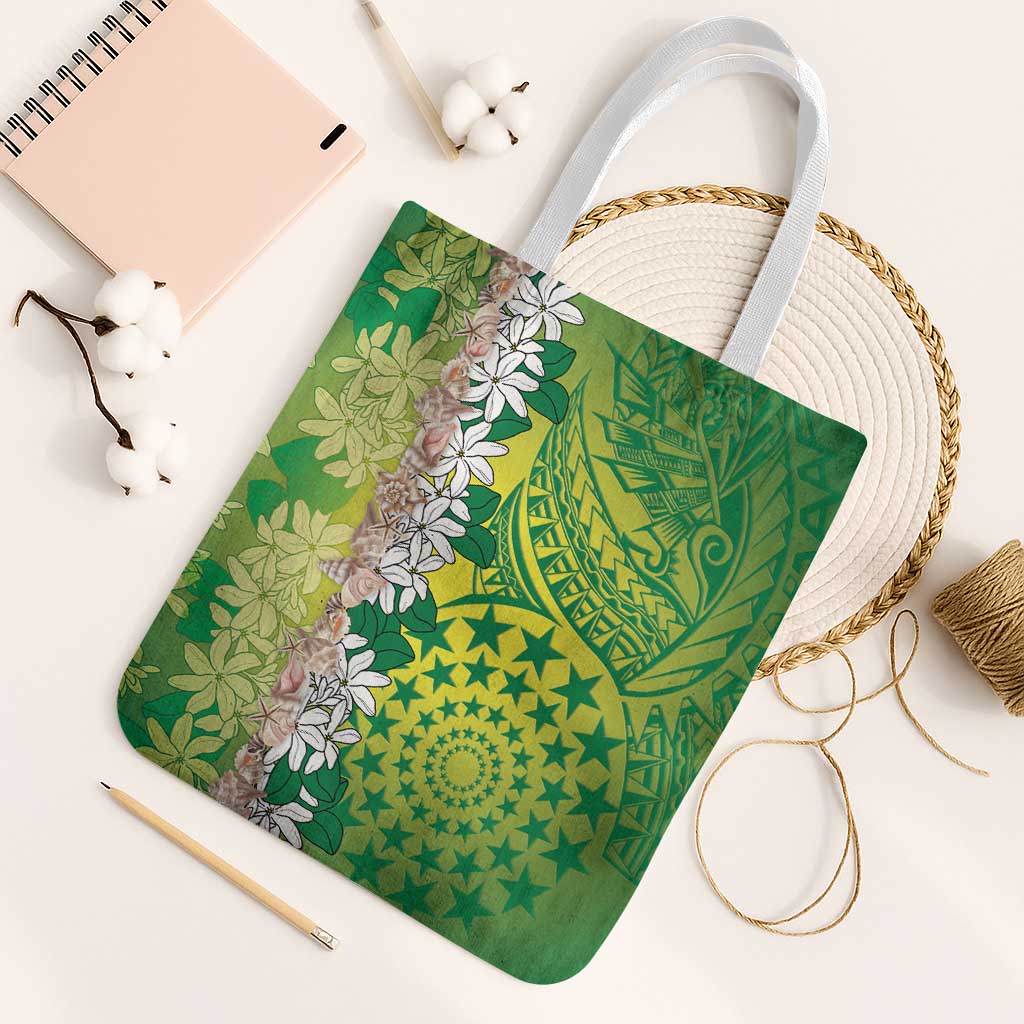 Cook Islands Tiare Maori With Conch Shell Tote Bag Pasifika Fest Polynesian Tattoo Green