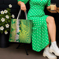 Cook Islands Tiare Maori With Conch Shell Tote Bag Pasifika Fest Polynesian Tattoo Green