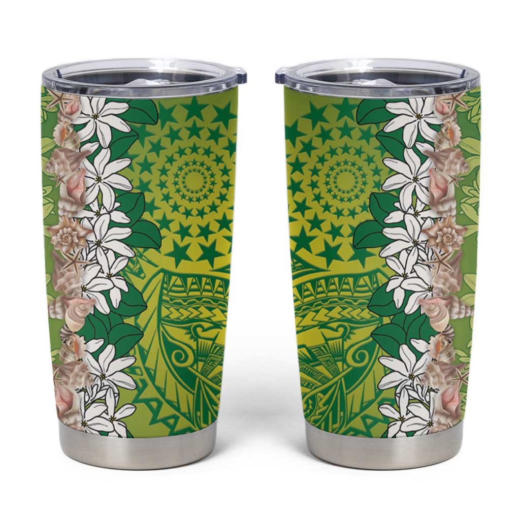 Cook Islands Tiare Maori With Conch Shell Tumbler Cup Pasifika Fest Polynesian Tattoo Green LT14 Green - Polynesian Pride