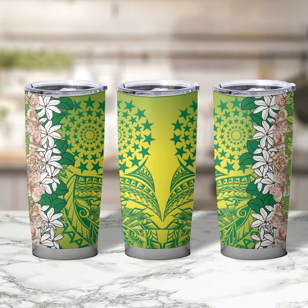 Cook Islands Tiare Maori With Conch Shell Tumbler Cup Pasifika Fest Polynesian Tattoo Green LT14 - Polynesian Pride