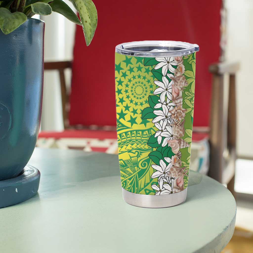 Cook Islands Tiare Maori With Conch Shell Tumbler Cup Pasifika Fest Polynesian Tattoo Green LT14 - Polynesian Pride
