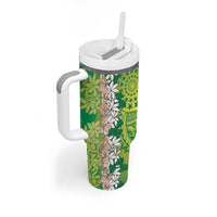 Cook Islands Tiare Maori With Conch Shell Tumbler With Handle Pasifika Fest Polynesian Tattoo Green LT14 - Polynesian Pride