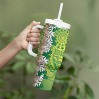 Cook Islands Tiare Maori With Conch Shell Tumbler With Handle Pasifika Fest Polynesian Tattoo Green LT14 - Polynesian Pride