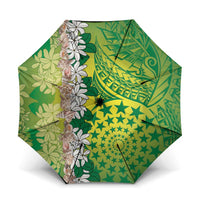 Cook Islands Tiare Maori With Conch Shell Umbrella Pasifika Fest Polynesian Tattoo Green LT14 One Size Folded 11.42 inch Opened Diameter 37.4 inch Green - Polynesian Pride