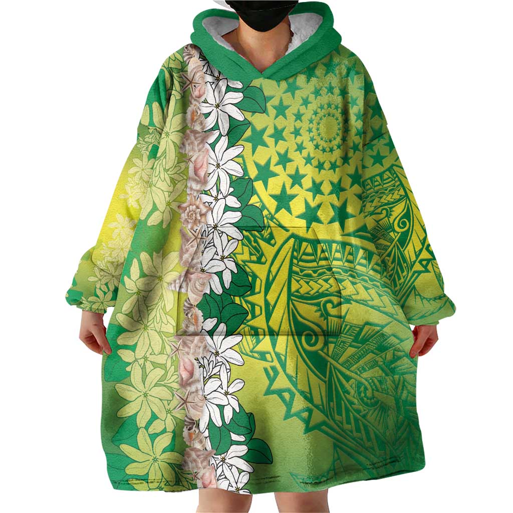 Cook Islands Tiare Maori With Conch Shell Wearable Blanket Hoodie Pasifika Fest Polynesian Tattoo Green LT14 - Polynesian Pride