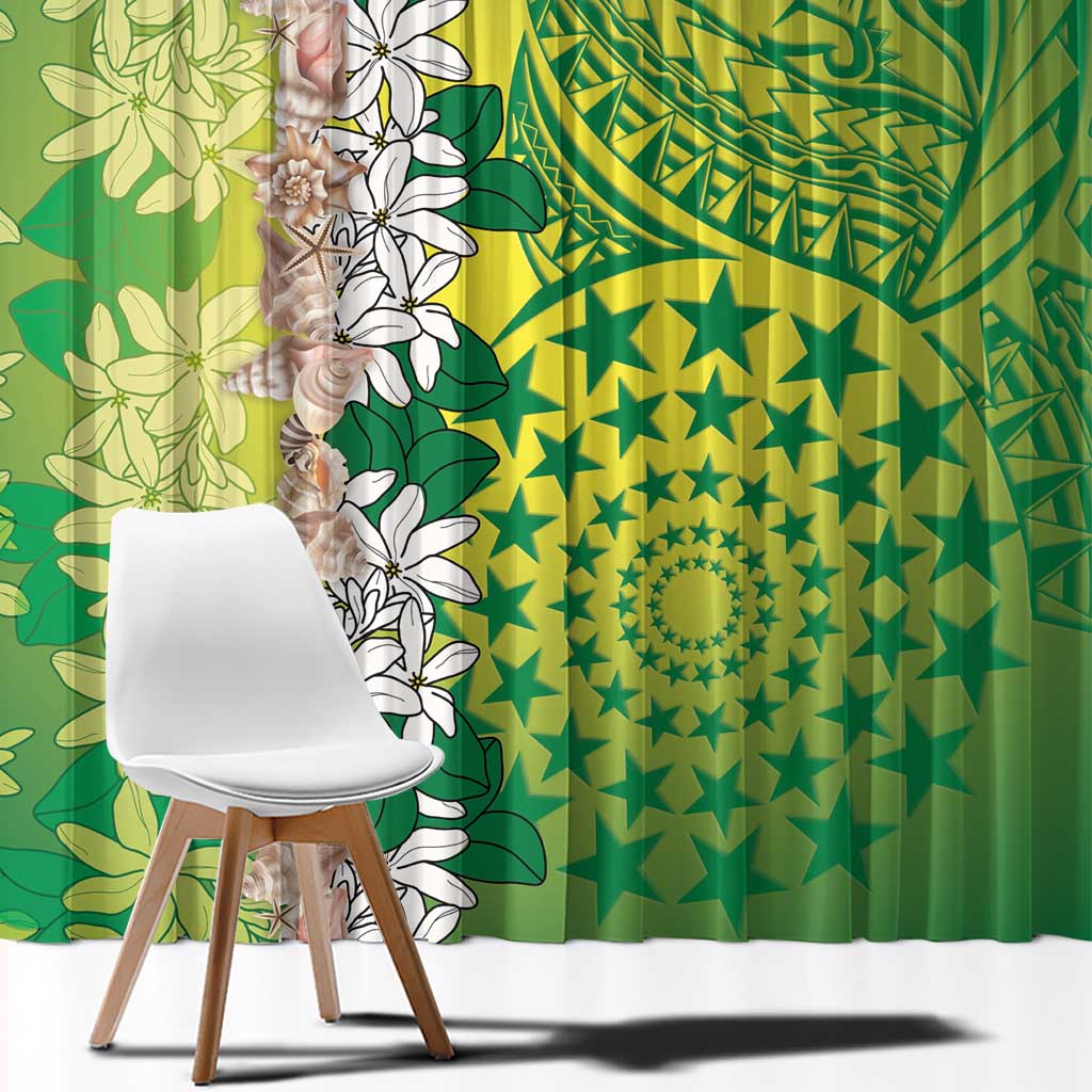 Cook Islands Tiare Maori With Conch Shell Window Curtain Pasifika Fest Polynesian Tattoo Green LT14 - Polynesian Pride