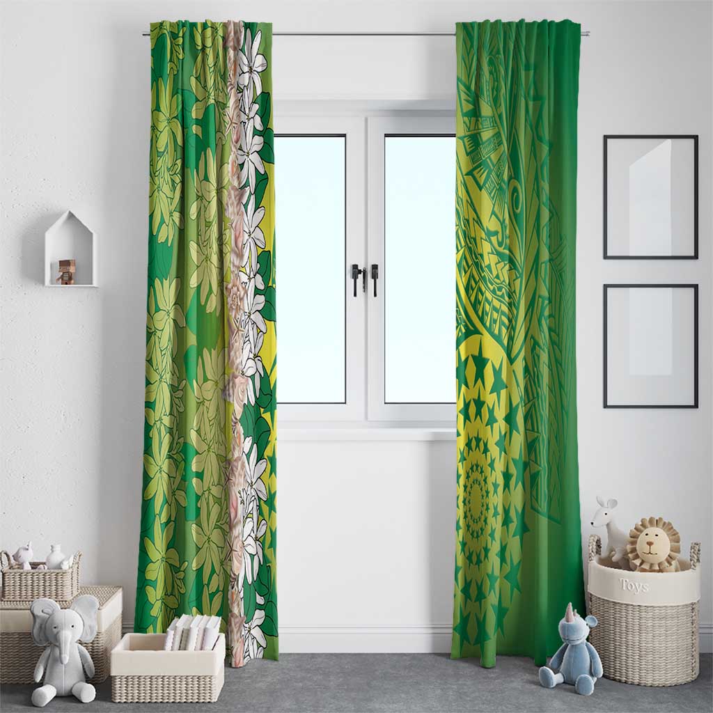Cook Islands Tiare Maori With Conch Shell Window Curtain Pasifika Fest Polynesian Tattoo Green LT14 - Polynesian Pride