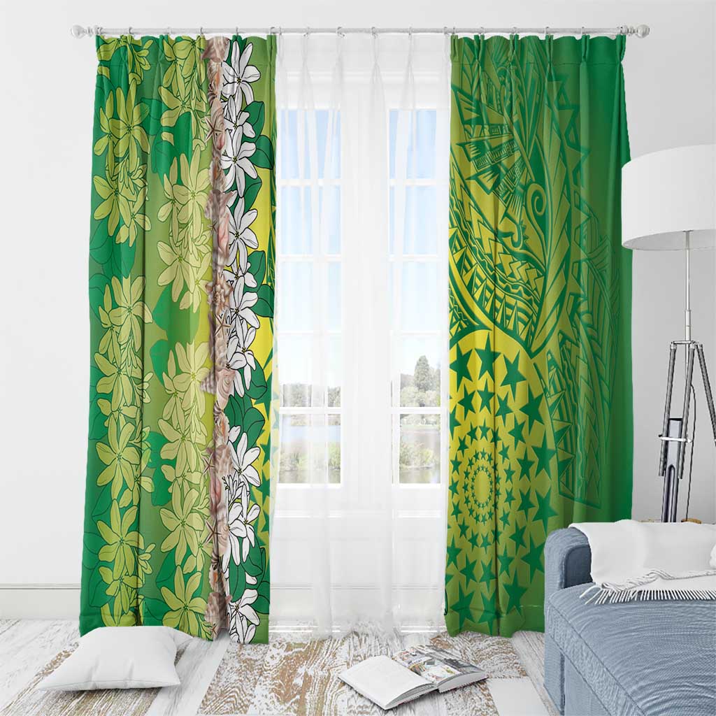 Cook Islands Tiare Maori With Conch Shell Window Curtain Pasifika Fest Polynesian Tattoo Green LT14 - Polynesian Pride