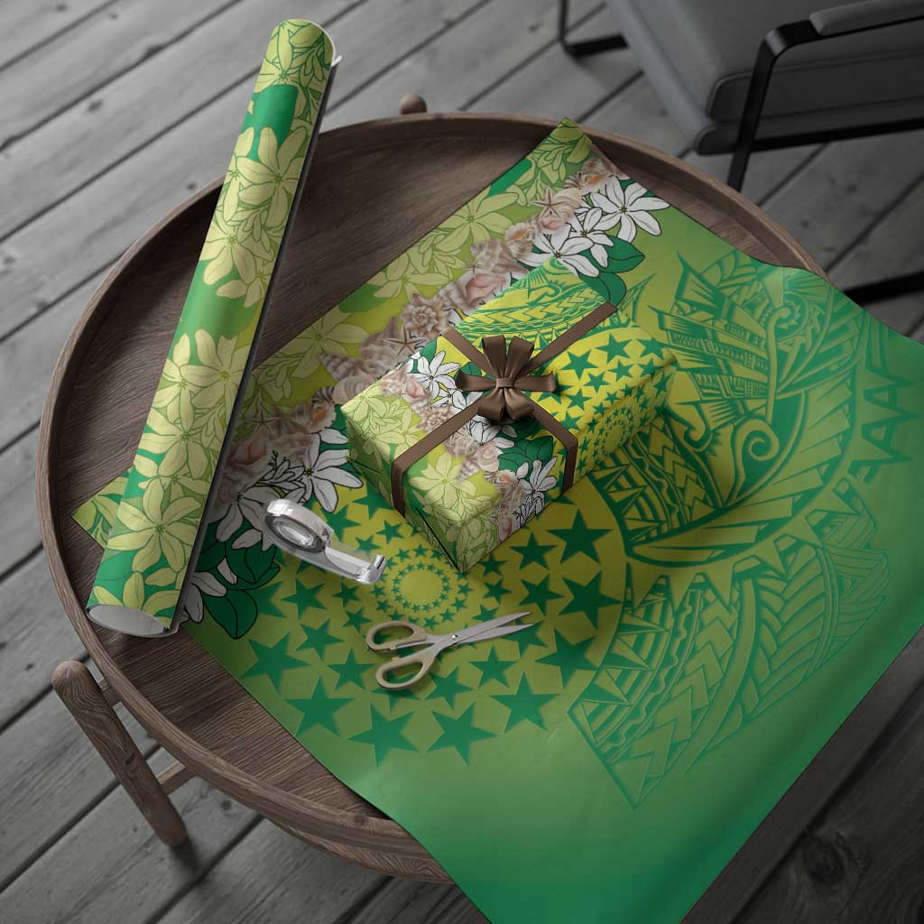 Cook Islands Tiare Maori With Conch Shell Wrapping Paper Pasifika Fest Polynesian Tattoo Green LT14 - Polynesian Pride