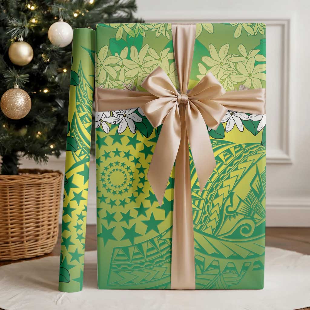 Cook Islands Tiare Maori With Conch Shell Wrapping Paper Pasifika Fest Polynesian Tattoo Green LT14 - Polynesian Pride