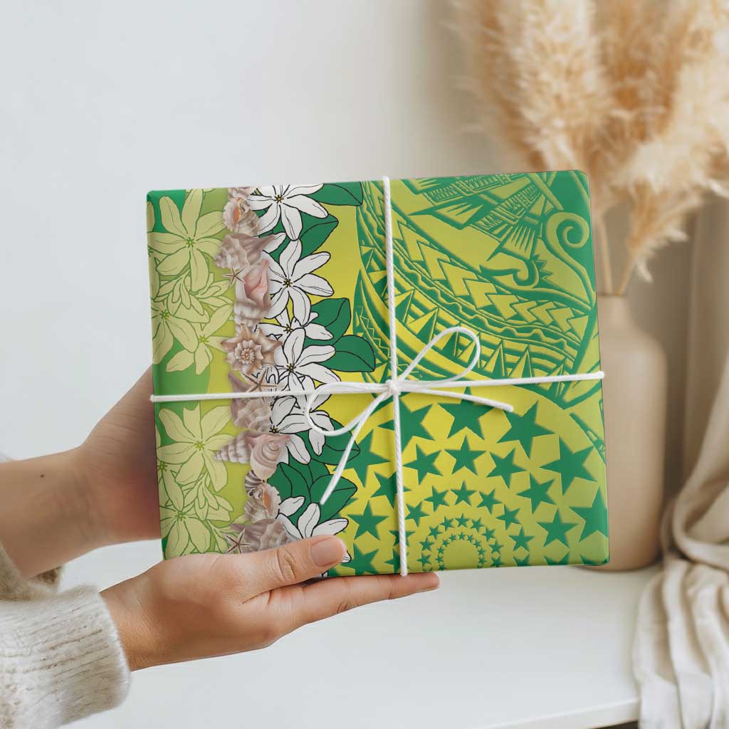 Cook Islands Tiare Maori With Conch Shell Wrapping Paper Pasifika Fest Polynesian Tattoo Green LT14 - Polynesian Pride