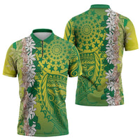 Cook Islands Tiare Maori With Conch Shell Zipper Polo Shirt Pasifika Fest Polynesian Tattoo Green LT14 - Polynesian Pride