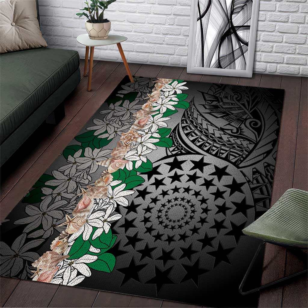 Cook Islands Tiare Maori With Conch Shell Area Rug Pasifika Fest Polynesian Tattoo Black