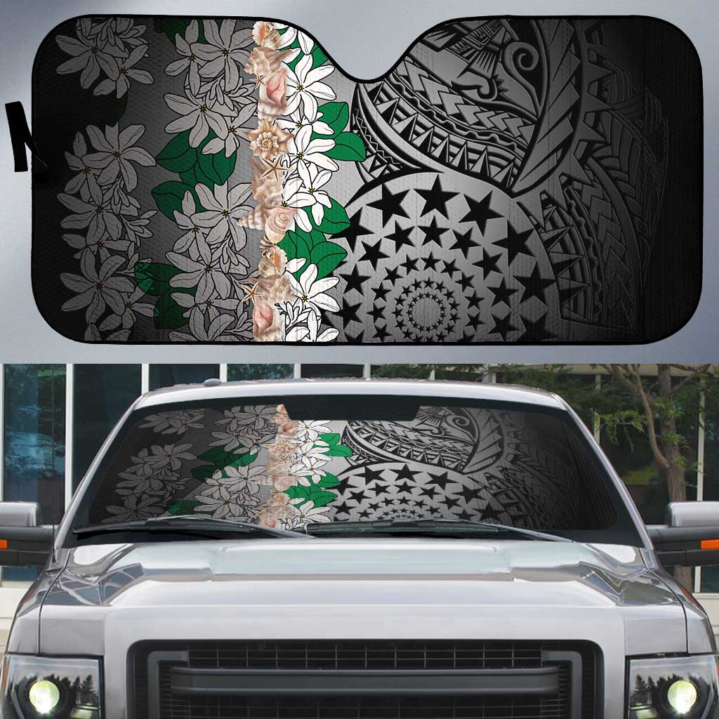 Cook Islands Tiare Maori With Conch Shell Auto Sun Shade Pasifika Fest Polynesian Tattoo Black LT14 Black - Polynesian Pride