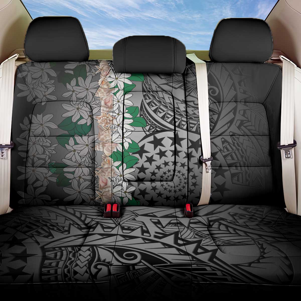 Cook Islands Tiare Maori With Conch Shell Back Car Seat Cover Pasifika Fest Polynesian Tattoo Black