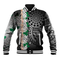 Cook Islands Tiare Maori With Conch Shell Baseball Jacket Pasifika Fest Polynesian Tattoo Black LT14 Unisex Black - Polynesian Pride