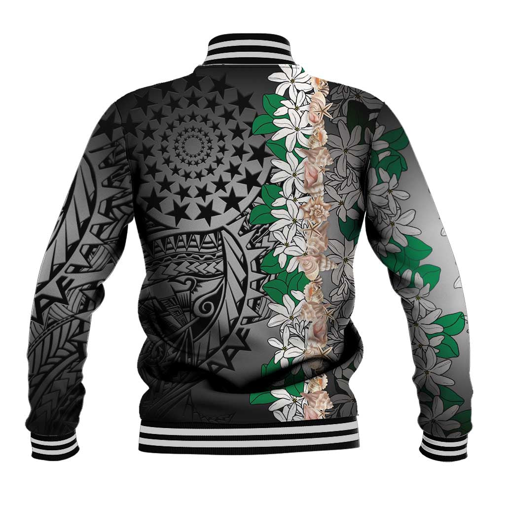 Cook Islands Tiare Maori With Conch Shell Baseball Jacket Pasifika Fest Polynesian Tattoo Black LT14 - Polynesian Pride