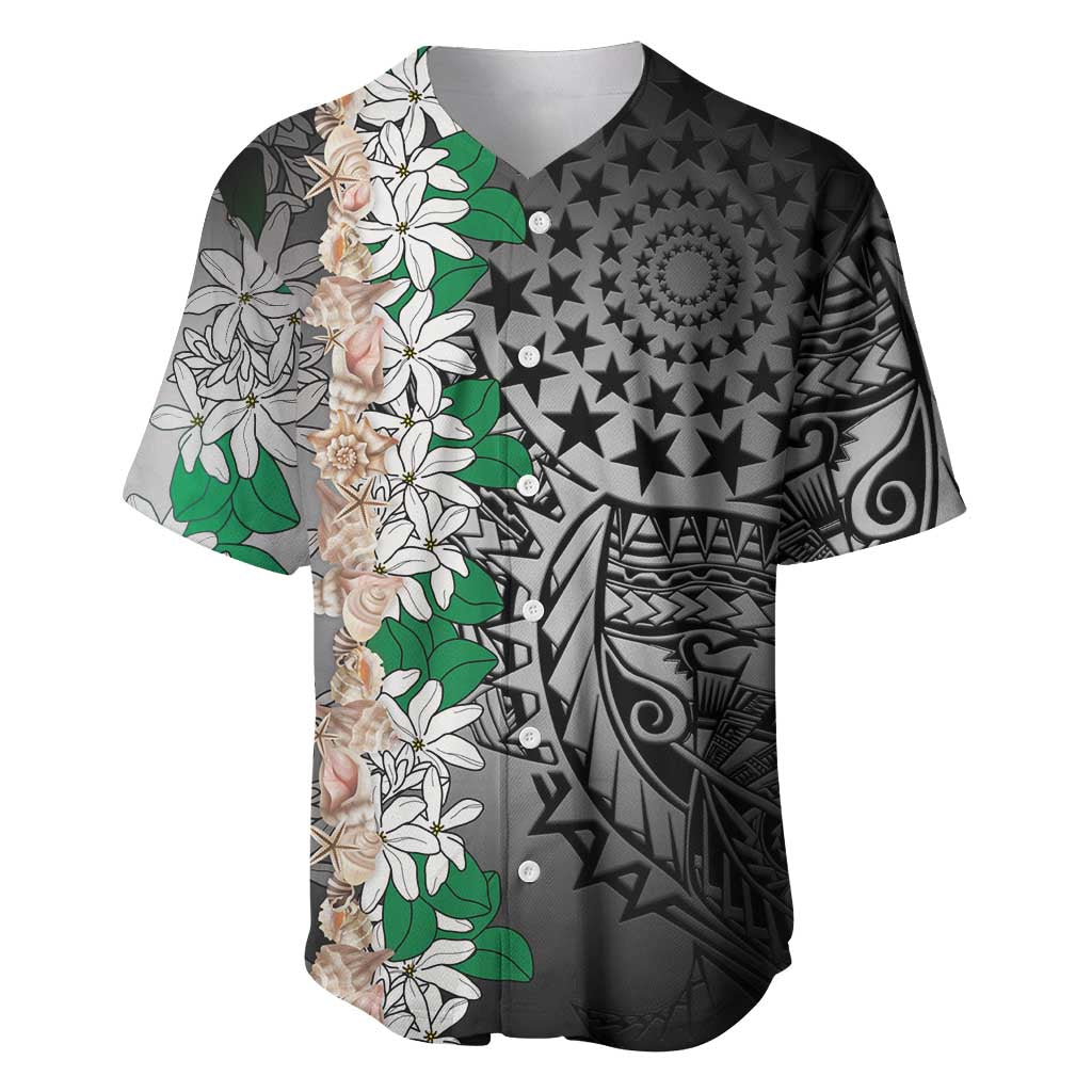 Cook Islands Tiare Maori With Conch Shell Baseball Jersey Pasifika Fest Polynesian Tattoo Black
