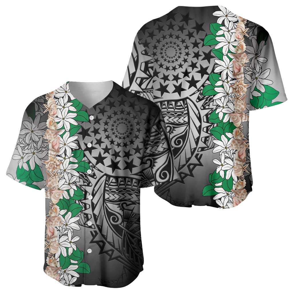 Cook Islands Tiare Maori With Conch Shell Baseball Jersey Pasifika Fest Polynesian Tattoo Black