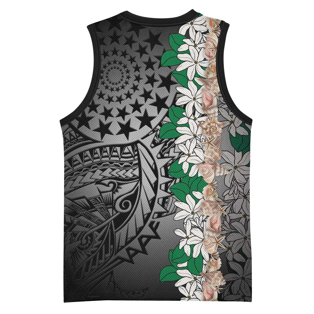 Cook Islands Tiare Maori With Conch Shell Basketball Jersey Pasifika Fest Polynesian Tattoo Black LT14 - Polynesian Pride