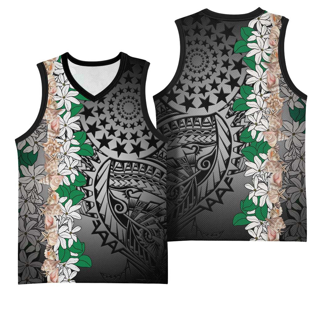Cook Islands Tiare Maori With Conch Shell Basketball Jersey Pasifika Fest Polynesian Tattoo Black LT14 - Polynesian Pride