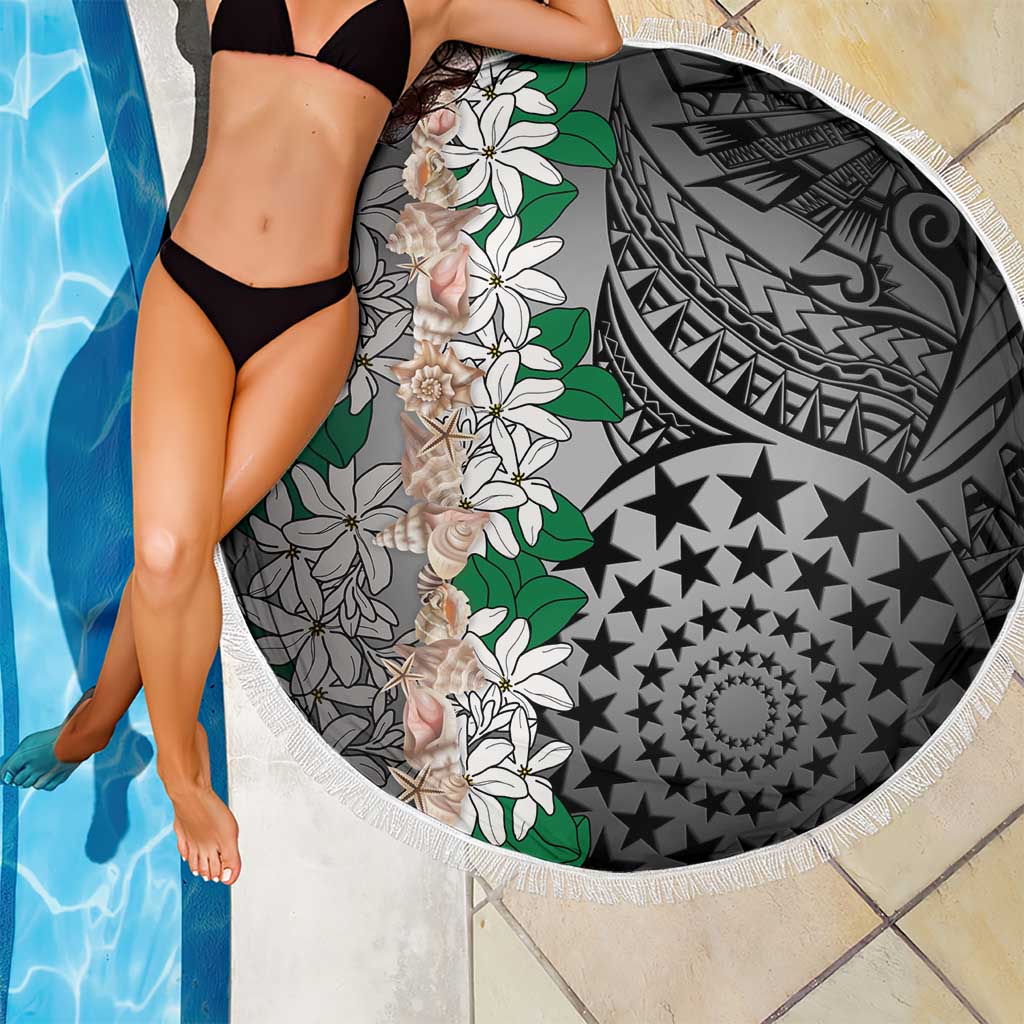 Cook Islands Tiare Maori With Conch Shell Beach Blanket Pasifika Fest Polynesian Tattoo Black LT14 - Polynesian Pride