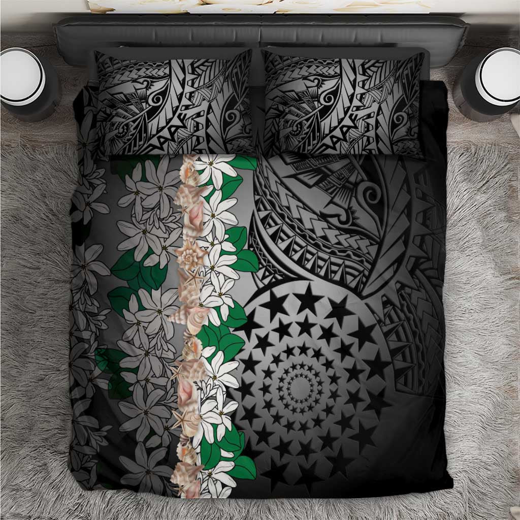 Cook Islands Tiare Maori With Conch Shell Bedding Set Pasifika Fest Polynesian Tattoo Black